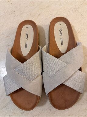 Toms Light Beige Crossband Slide Mules